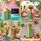 Lineshading 4 Pcs Summer Table Decoration Wooden Book Hawaii Beach Decoration Blue Yellow and Red Summer Tiered Tray Decor Wood Book Sign Farmhouse for Hawaii Party Home Shelf Coffee Table