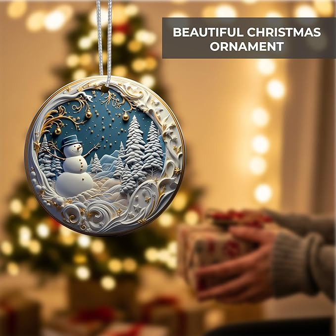 Jabihome Christmas Ornaments 2025, Exchange for Women, Men, Collectible Dated Year Ornaments for Tree, Unique Acrylic Suncatcher, Printed Stained Glass Effect Decor (Snowman Stars)