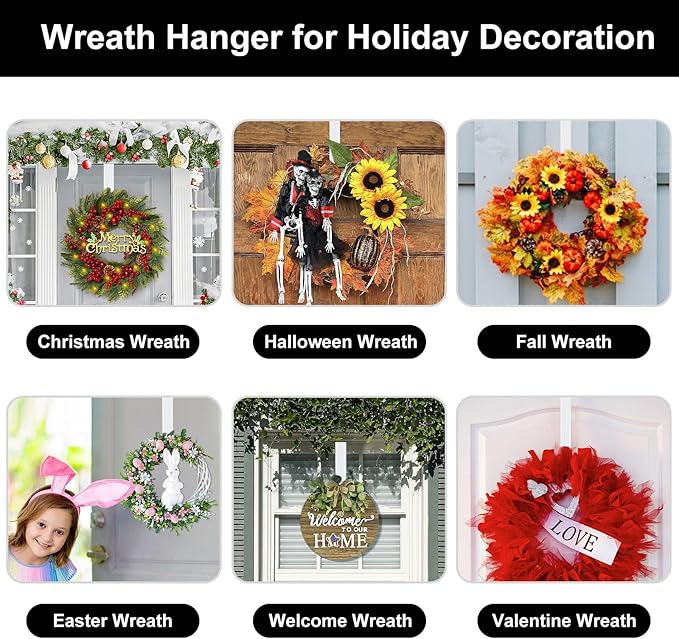 HEYHOUSE Wreath Hanger,Adjustable Length 14.9-25 Inch Metal Door Hanger,Wreath Hanger for Front Door 20 lbs Larger Christmas Wreaths Decorations HookWhite