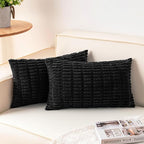 Aegero Pack of 2 Corduroy Decorative Throw Pillow Covers 12x24 Inch Soft Striped Pillow Covers Modern Farmhouse Home Decor for Sofa Living Room Couch Bed（Black）