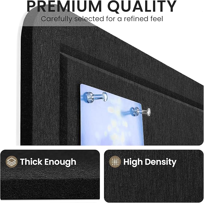Large Bulletin Board, 35 X 24 Inches Felt Cork Board with 40 Pushpins, Foldable Felt Notice Pin Board Photo Display Board with Self-Adhesive Tape for Office Home School (Black, 35x24 inch)