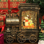 Music Snow Globe Train Lantern with Music and Timer, Battery Operated and USB Cable Snowman Lighted Snow Globe Spinning Water Glitter (Bronze, USB Included)