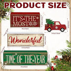 Moucuny 4 Pcs Christmas Decor Wooden Red Truck Winter Tiered Tray Decor Rustic Merry Christmas Table Centerpiece Wood Red Truck Block Sign Gift Farmhouse for Home Kitchen Tabletop Office Shelf
