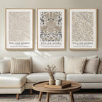 Framed Large William Morris Vintage Wall Art Set of 3, Large Neutral Botanical Floral Canvas Prints, Nature Rustic Boho Artwork for Living Room, Bedroom, Hallway or Office, 24x36 Inch