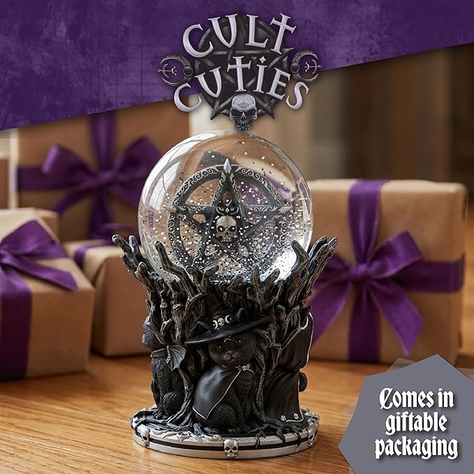 Nemesis Now Cult Cuties Circle of Mischief Snow Globe - Gothic Halloween Decor Indoor Figurine, Hand-Painted Resin Base, Glass Globe with Star Glitter, for Mom, Dark Fantasy Lovers