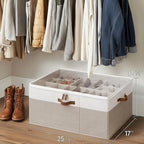 StorageWorks Shoe Organizer for Closet, Fits up to 24 Pairs, Shoe Cubby Storage Containers with Adjustable Dividers and Clear Cover, Brown & White