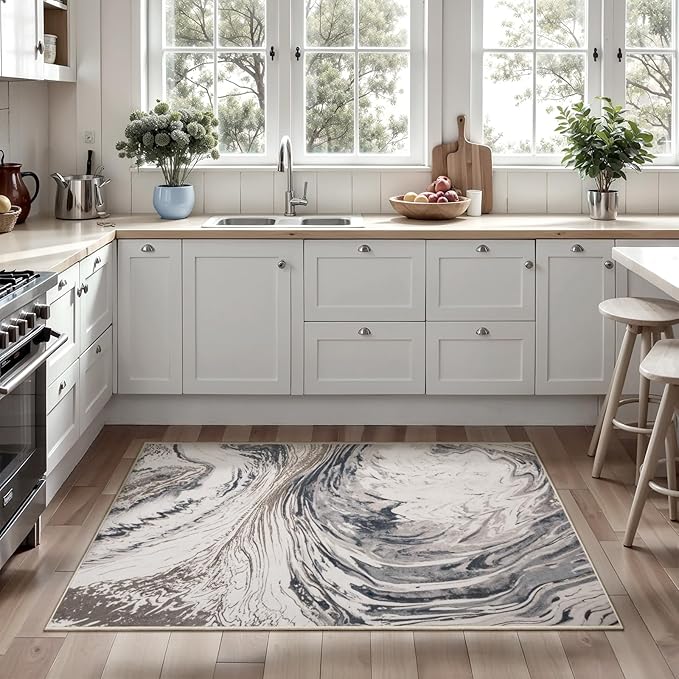 Ciicool Modern Abstract Area Rug 2x3 Washable Small Soft Entryway Rugs, Brown Non-Slip Low Pile Throw Entry Rug, Foldable Kitchen Bathroom Rugs Floor Carpet for Entrance Bedroom Indoor Doormat