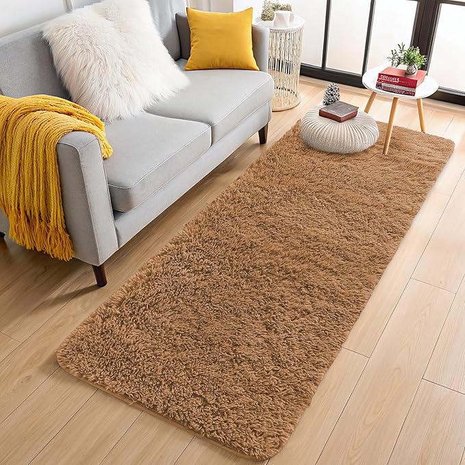 OLANLY 2x5 Machine Washable Runner Rugs for Hallway, Soft Fluffy Shaggy Bedside Rugs for Bedroom, Living Room, Indoor Floor Carpet for Kids Girls and Boys, Nursery Rooms, Home Decor Aesthetic, Khaki
