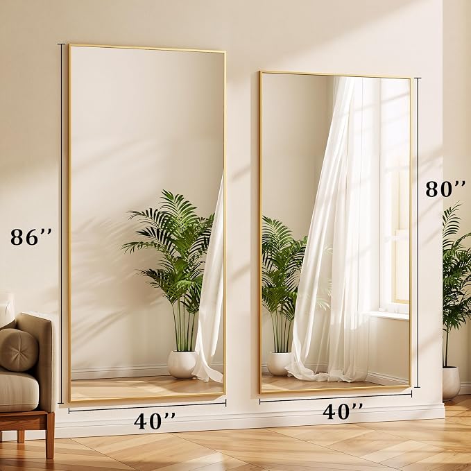 BEAUTYPEAK 86"x40" Rectangle Full Body Floor Mirrors, Full Length Mirror with Stand, Large Gold Mirror for Bedroom, Dressing Room, Leaning, Standing or Hanging Horizontally/Vertically