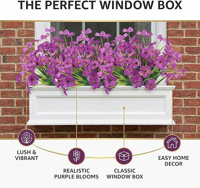 MACTING Artificial Flowers for Outdoors 12 Bundles Faux Outdoor Plants UV Resistant Plastic Silk Flowers No Fade for Planters Window Patio Porch Yard Indoor Garden Outside Summer Decorations(Purple)