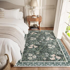 Vintage Floral with Ornate Border Washable 4x6 Area Rug, Soft Low Pile Carpet for Living Room, Dining Room Under Table, Bedroom | Non-Slip, Stain Resistant & Durable