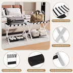 26.77" Full Assembled Luggage Rack for Guest Room, Set of 1 Bamboo Foldable Suitcase Stand, Bedroom & Hotel, Folding Luggage Holder with 5 Nylon Straps, 600D Oxford Fabric Shelf White