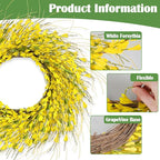 GTIDEA 26 Inch Spring Wreaths for Front Door Large Spring Door Wreath Wild Floral Summer Forsythia Flower Wreaths Outside All Season for Farmhouse Porch Wedding Living Room Home Easter Decor (Yellow)