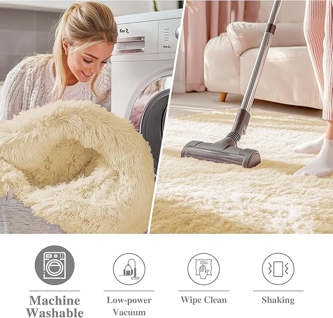 OLANLY Cream Round Rugs for Bedroom - Machine Washable, 3 ft Circle Area Rugs for Living Room, Soft and Fluffy Shaggy Carpet for Teen Girl and Boys, Nursery Rooms, Dorms, Home Decor Aesthetic