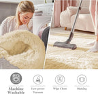 OLANLY Cream Round Rugs for Bedroom - Machine Washable, 3 ft Circle Area Rugs for Living Room, Soft and Fluffy Shaggy Carpet for Teen Girl and Boys, Nursery Rooms, Dorms, Home Decor Aesthetic