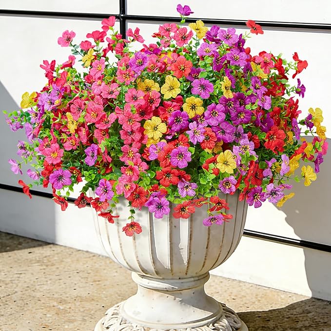 Fake Flowers for Outdoors Faux Plants Outside Indoor,UV Resistant Realistic Silk Artificial Daisy for Home Patio Garden Back Yard Front Poch Decor Spring Summer(12 Bunches,4 Multi Colors)