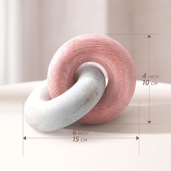 EOSAHR Boho Pine Wood Knot Decor - Wooden Chain Link Decor for Coffee Table, Book Shelf & Side Table - Decorative Knot with Simple Modern for Home Decor Accents (Pink & White)
