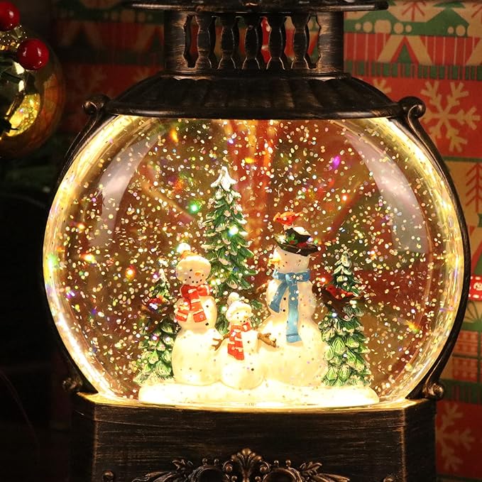 Wondise Lighted Christamas Snow Globe Lantern with Timer, 11.2 Inch USB Plug-in & Battery Operated Spinning Water Glitters Lighted Singing Snow Globe(Snowman)