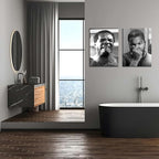 Framed Funny Bathroom Canvas Wall Art Set of 2 - Black and White Vintage Comedy Movies Posters, Funny Toilet Humour Smell Wall Decor Prints for Bathroom Decor 12x16in