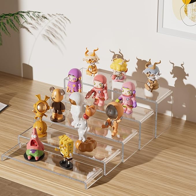 Aminigram Large Acrylic Display Risers, 2 Set - 10 Pack Collectibles Display Shelf, Acrylic Risers Display Stands for Show Figures, Cupcake, Perfume, Jewelry, Toys(12.4”L~12”L~11.6”L~11.2”L~10.8”L)