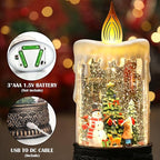Christmas Snow Globe Candle Christmas Decorations Indoor Auto Snowfall Glitter Music Collection Snowman Child Tree with 6H Timer USB/Battery Powered 9.7 inch
