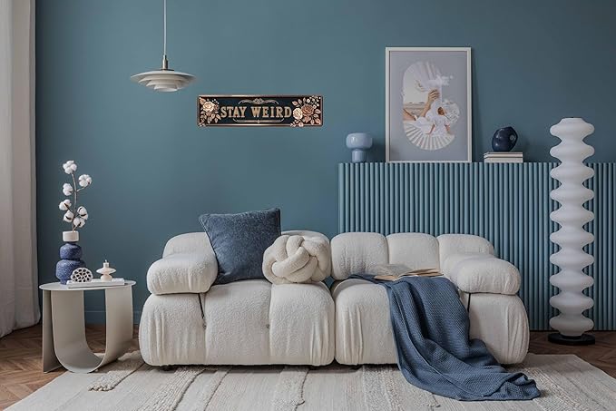 Vintage Metal Sign Stay Weird Wall Hanging Decorative Plaque 4x16 in for Home Farmhouse Bedroom Porch Vintage-Inspired Decor Fun Retro Sign for All Occasions