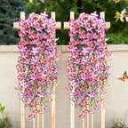 Waipfaru Artificial Petunias Flowers for Outdoors, 2 Pcs UV Resistant Fake Hanging Plants Spring Outside Decor, Faux Silk Flowers Long Trailing Vines for Outdoor Planters Porch Garden (Purple Fuchsia)
