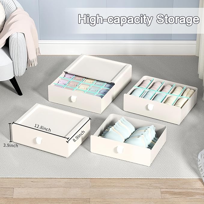 Underwear Organizer Drawer, 10 Cells Plastic Panties Drawer, Stackable Closet Organizer, Storage Box for Bras, Socks, Snacks, Beige