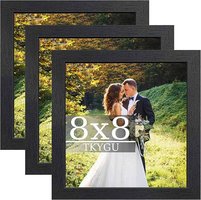 8x8 wood Picture Frame Set of 3, Made of Real Glass for 8x8 Black Frames, Wall and Tabletop Display Photo Frame for Home Décor Gallery Family Wedding Memorial Pic Frame Gift