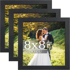 8x8 wood Picture Frame Set of 3, Made of Real Glass for 8x8 Black Frames, Wall and Tabletop Display Photo Frame for Home Décor Gallery Family Wedding Memorial Pic Frame Gift