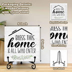 Welcome Home Sign, Blessed Signs for Home Decor, Farmhouse Wooden Plaque with Iron Stand, 5.12 Inches Square, Tabletop Decorative Plaque