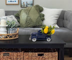 Navy Blue Metal Truck with Artificial Lemon Decor, Farmhouse Spring Summer Centerpiece for Kitchen and Dining Table, Small Ornament for Sidetable, Summer Theme Tiered Tray Decor, 8-inch…