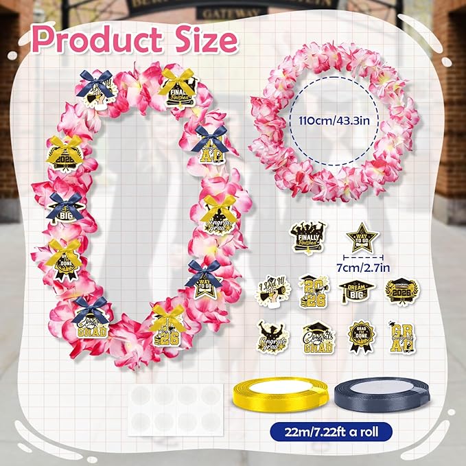 Leis for Graduation 2026, Artificial Flower Wreath with Cards Graduation Lays Gifts, Congrats Grad for High School