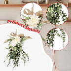Qianly Artificial Floral Swag Garland Outdoor Indoor, Decorative, Flower Teardrop Wreath, Hanging for Office Holidays Festivals Wall, White