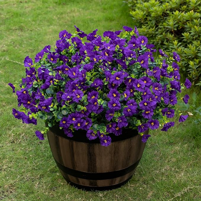 Lnoicy Artificial Flowers for Outdoor 12 Bundles Eucalyptus Fake Flowers for Planter,UV Resistant Fake Morning Glory for Home/Porch/Garden Decoration（Purple）