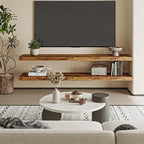 Fixwal Wood Floating Shelves for Wall, 47.2" Long Heavy Duty Wall Mounted Shelves for Living Room, Bedroom, Bathroom and Kitchen, Wall Shelves for Storage, Books, Room Decor (Rustic Brown, Set of 2)