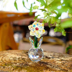 Crystal Sunflower Figurine Handcrafted Glass Flowers Collectible Small Sunflower Paperweight Table Decoration for Home Decor(3.7 * 1.8inch)