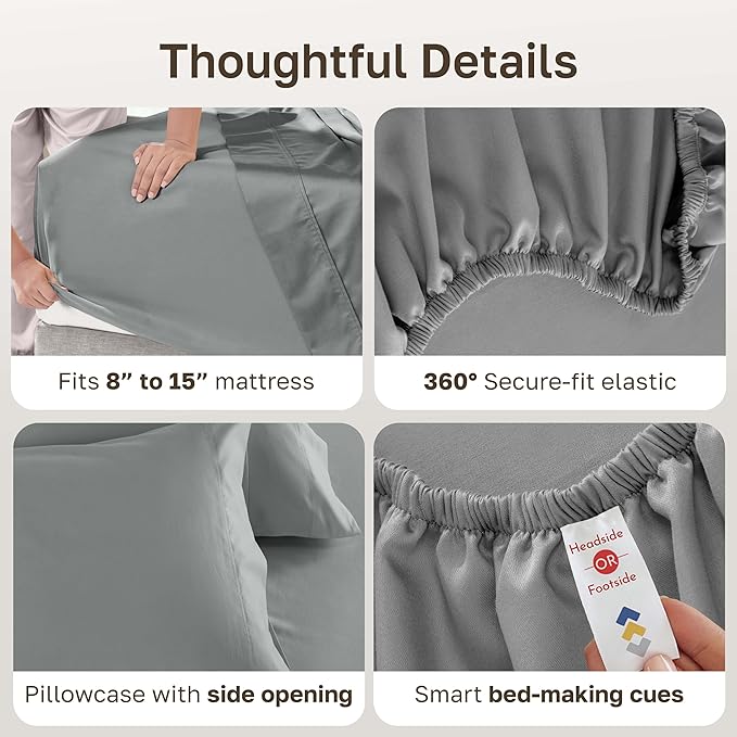 California Design Den Luxury Twin Sheet Set - 100% Cotton, 600 Thread Count Deep Pocket Twin Sheets, Hotel-Quality Bedding with Soft Sateen Weave - Mist Grey