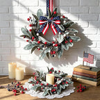 6 PCS Patriotic 4th of July Hanging Wreaths for Cabinets Small Independence Day Wreaths for Front Door with Red White Blue Berries & Lamb's Leaves Memorial Day Labor Day Mini Wreath for Home Decor