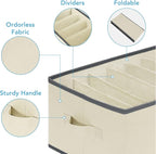 6 Pcs Large Size Wardrobe Clothes Organizers 6 Grids for Pants, Jeans, Sweater, T-shirt, Thin Coat, Dress Stackable Closet Drawer Organizer Storage Bin Container with Sturdy Handles, Beige