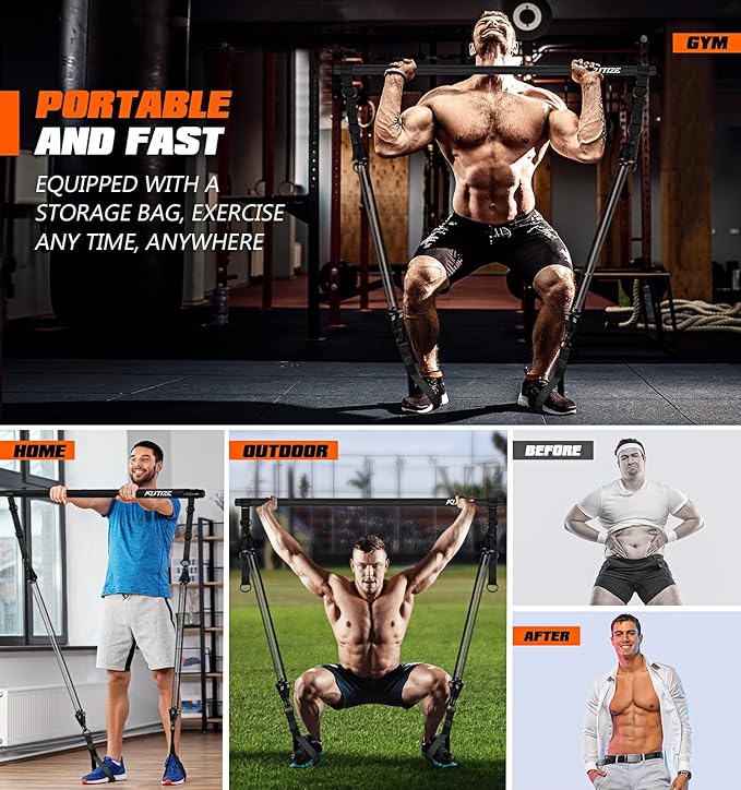 Pilates Bar Kit with Resistance Bands, Heavy Duty Pilates Equipment for Men, Training Bands with Handles for Legs, Hip, Back, Arm, Abs, Chest, Shoulders, Portable Home Gym Workout Equipment