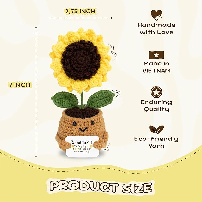 Emotional Support Crochet Sunflower – Handmade Goodbye Gift for Coworkers, Graduates – Positive Affirmation Flower “You’re Going to Bloom”, Congrats Class High School College, Graduation Gifts