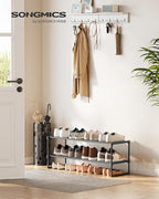 SONGMICS Shoe Rack, 2-Tier Shoe Organizer, Metal Storage Shelf, Upright or Upside Down, for 12-15 Pairs, Stackable, for Entryway, 11.8 x 36.2 x 14.6 Inches, Black ULSA12BK