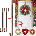 2-Pack Adjustable Wreath Hangers for Front Door Decor, 12.5-20" Heavy Duty Metal Over The Door Hooks (22 lbs) for Easter & Welcome Signs, Ultra-Thin Scratch-Free Holder for Tall & Storm Doors