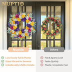 NUPTIO Summer Wreath for Front Door: 26 Inch Spring Wreaths with Hydrangea Daisy Peony Ranunculus Dahlia Hanger - Outdoor Realistic Artificial Flowers Holiday Decor for Wall Window Porch