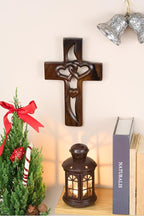 DAICAT - Handcarved Wood Cross with Intertwined Hearts, Crosses Wall Decor, Hand Made Wall Hanging Art Décor, Grift for Wedding (No 6)