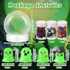 12 Sets Valentine Clear Plastic Snow Globes Kit with Heart Bear, Heart Sequins Flakes, Glue Guns for Wedding DIY Snow Globes Craft Gifts for Her Women (Halloween)