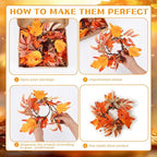 6 PCS Mini Fall Wreaths for Kitchen Cabinet 9 Inch Fall Maple Leaf Wreath for Front Door Small Autumn Hanging Wreath Thanksgiving Candle Ring for Farmhouse Home Porch Wall Window Table Decoration