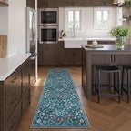 Moynesa Floral Kitchen Runner Rug 2x6, Washable Boho Runners for Hallways Non Slip Soft Bathroom Carpet Runner, Botanical Ultra Thin Throw Mat for Laundry Room Entryway, Teal