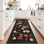 U'Artlines 2'6" x 8' Boho Runner Rug for Hallways Kitchen Colorful Floral Soft Non Slip Washable Floor Carpet Runners for Entryway Laundry Room Bathroom Black Green